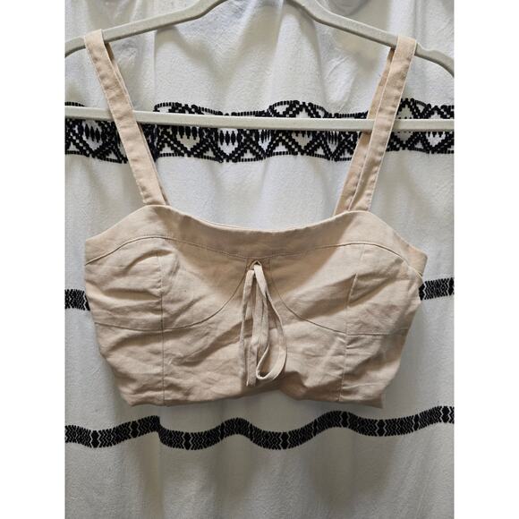 Le Lis Collection beige linen blend bustier crop top tank with bow smocked M - Picture 1 of 11